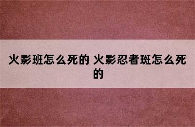 火影班怎么死的 火影忍者斑怎么死的